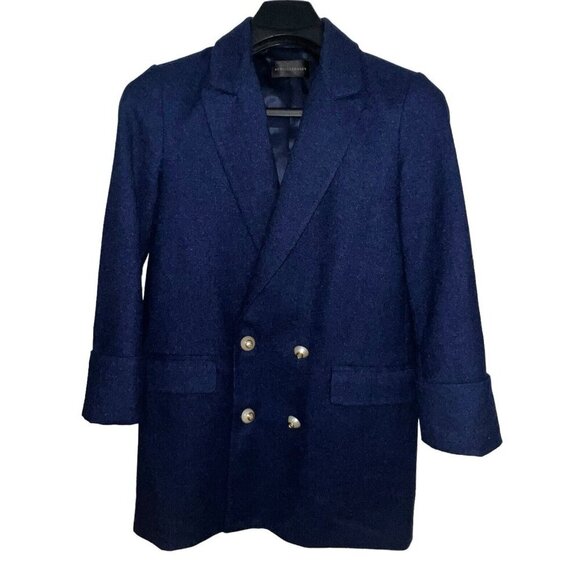 ASM COLLECTION‎ POLYESTER WOMEN NAVY BLUE KNIT PEACOAT MOP BUTTONS MEDIUM LINED - Picture 1 of 11